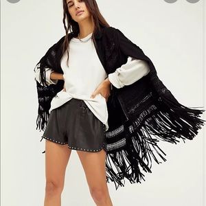 FREE PEOPLE BLACK SUEDE FRINGE "MYSTIC CAPE", MEDIUM,  NWOT